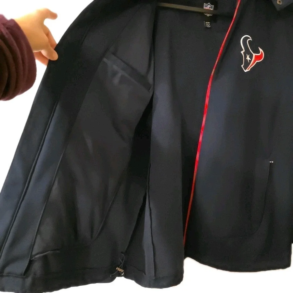HOUSTON TEXANS 3 Layer Soft Shell Hooded Coat Embroidered Logo Size XL EXCELLENT